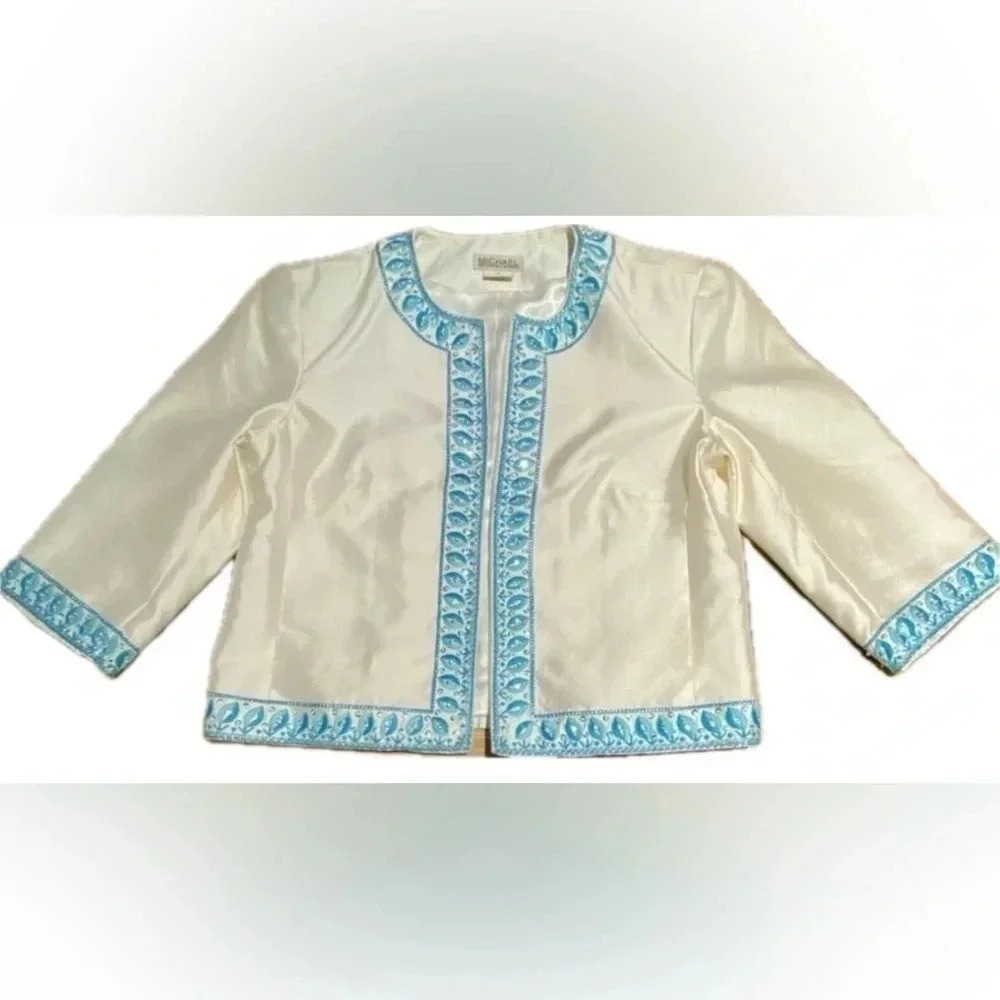 Michael Kors white silk beaded jacket, size M